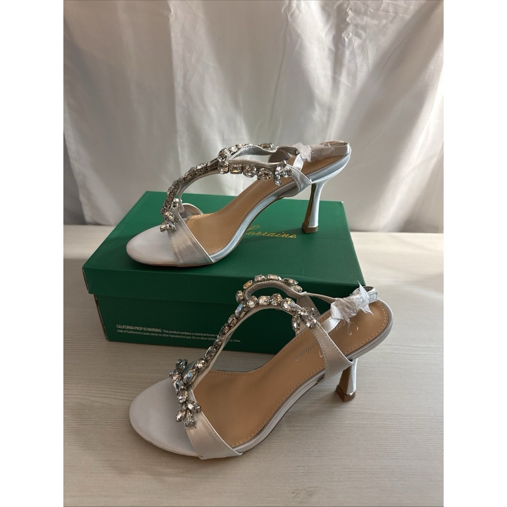 Lauren Lorraine Women's Stiletto Size 7 Silver Satin Fay